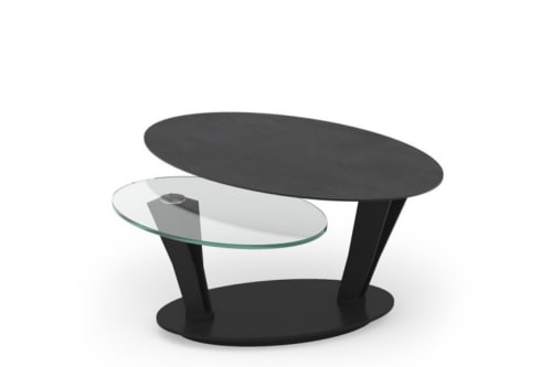 Meubles Tables basses | Table basse ovale double plateaux en céramique et verre - BC82326