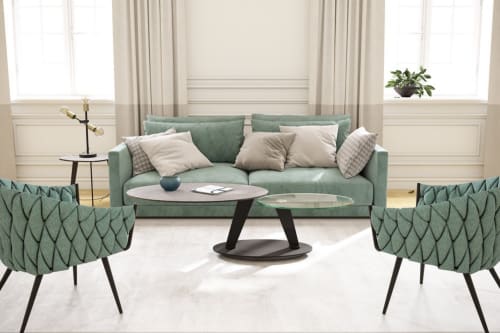 Meubles Tables basses | Table basse ovale double plateaux en céramique et verre - XL90440