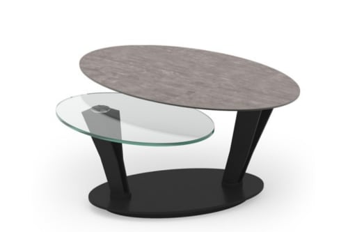 Meubles Tables basses | Table basse ovale double plateaux en céramique et verre - MR99654