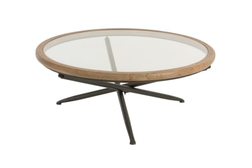 Meubles Tables basses | Table basse ronde plateau verre/bois D100 - NW10113