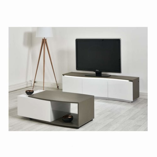 Meubles Tables basses | Table basse blanc et marron plateau bois 120x60cm - TD95852