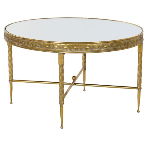Meubles Tables basses | Table basse ronde métal doré et plateau miroir 75x75x45cm - YZ39191