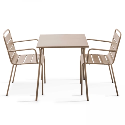 Jardin Ensemble table et chaises de jardin | Table carrée et 2 fauteuils en acier taupe - LH59954