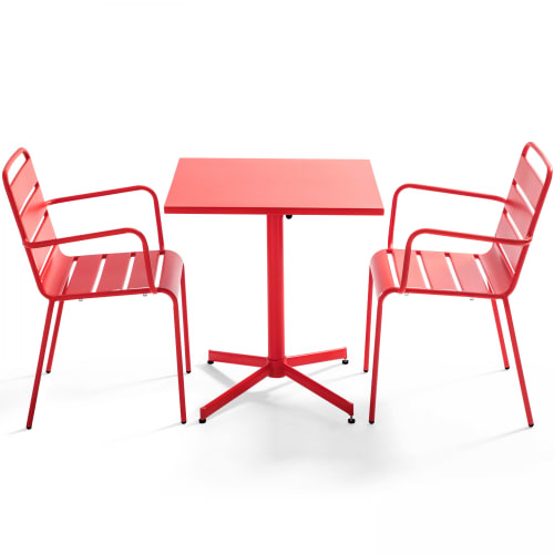 Jardin Ensemble table et chaises de jardin | Table de jardin carrée et 2 fauteuils métal rouge - CN36272