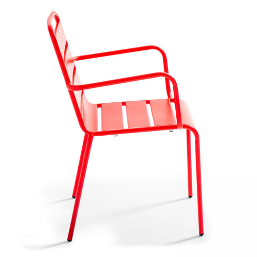 Jardin Ensemble table et chaises de jardin | Table de jardin carrée et 2 fauteuils métal rouge - KP29081