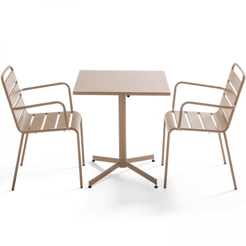 Jardin Ensemble table et chaises de jardin | Table de jardin carrée et 2 fauteuils métal taupe - HA85644