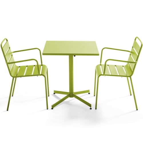 Jardin Ensemble table et chaises de jardin | Table de jardin carrée et 2 fauteuils métal vert - DE68231