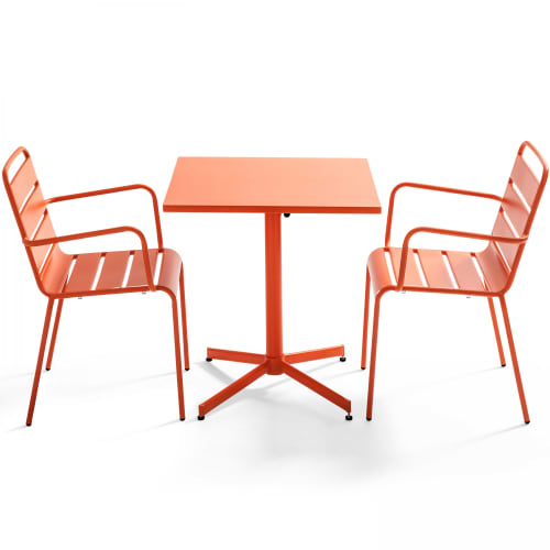 Jardin Ensemble table et chaises de jardin | Table de jardin carrée et 2 fauteuils métal orange - PG97801