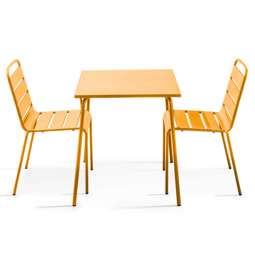 Jardin Ensemble table et chaises de jardin | Table de jardin carrée et 2 chaises acier jaune - ZG01621