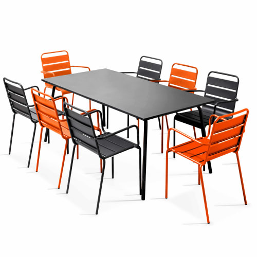 Jardin Ensemble table et chaises de jardin | Table de jardin et 8 fauteuils en métal orange gris - RN27365