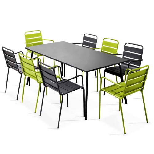 Jardin Ensemble table et chaises de jardin | Table de jardin et 8 fauteuils en métal vert gris - TH07697