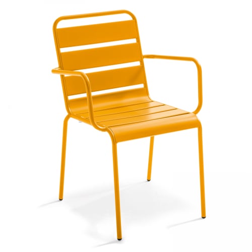 Jardin Ensemble table et chaises de jardin | Ensemble table et 8 fauteuils en métal gris et jaune - WM91997