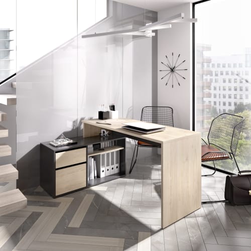 Muebles Escritorios | Mesa oficina en L reversible rox natural – grafito - GL98334