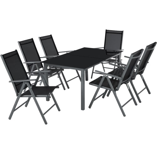 Jardin Ensemble table et chaises de jardin | Salon de jardin aluminium 6 places gris foncé - MQ26994