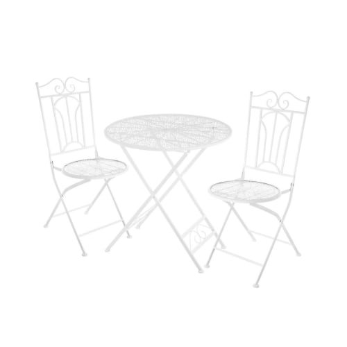 Jardin Ensemble table et chaises de jardin | Set table + 2 chaises de jardin pliable en métal blanc - AX06496