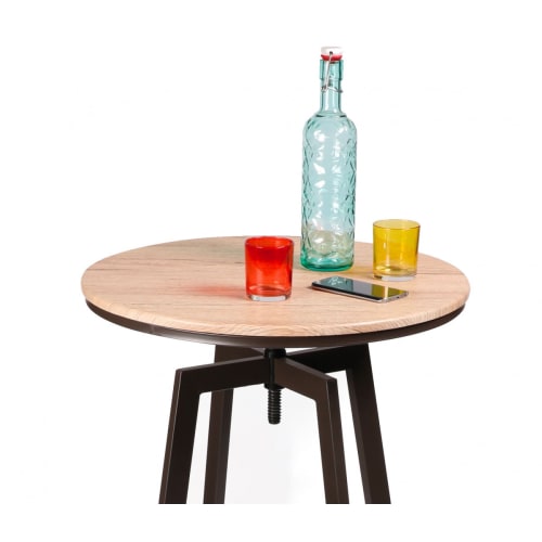 Meubles Tables basses | Table de Bar Ronde Style Industriel en Bois et Métal Noir Ajustable - PG04351