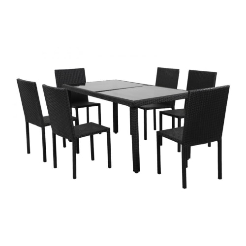 Jardin Ensemble table et chaises de jardin | Ensemble repas ¤2 en résine tressée noire 6 places - PF45654