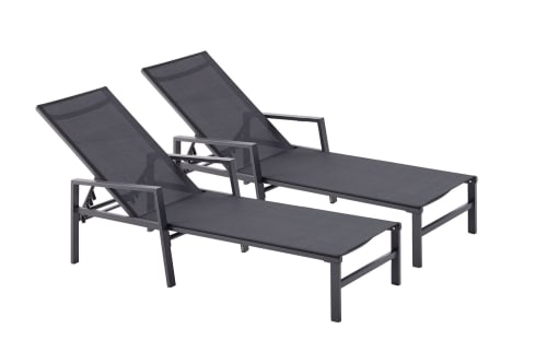 Jardin Bains de soleil et chaises longues | Lot de 2 transats en aluminium gris foncé et noir - UU72589