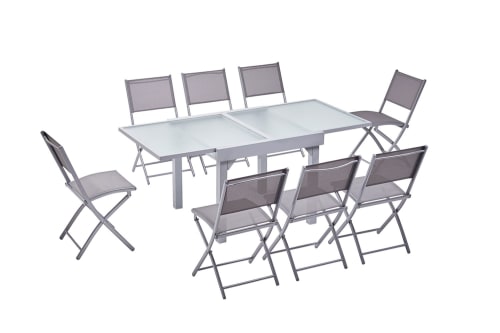 Jardin Ensemble table et chaises de jardin | Table de jardin extensible 8 places et 8 chaises en alu - RY52062