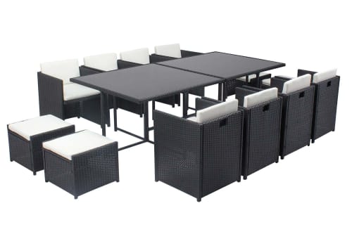 Jardin Ensemble table et chaises de jardin | Table et chaises 12 places encastrables résine noir/blanc - BZ14128