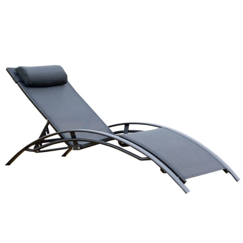 Jardin Bains de soleil et chaises longues | Transat empilable et ajustable en aluminium noir - VG37247