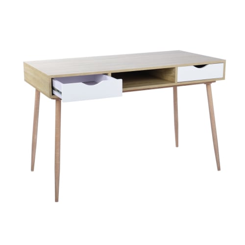 Meubles Bureaux et meubles secrétaires | Bureau table console niche 2 tiroirs au style scandinave blanc et bois - SO21941