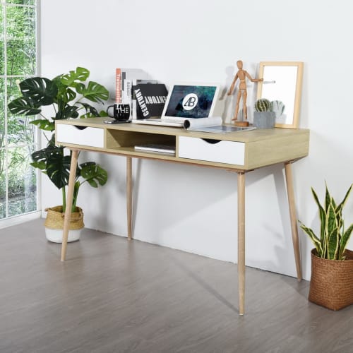 Muebles Escritorios | Escritorio/consola con cajones en blanco y madera estilo escandinavo - RV21662