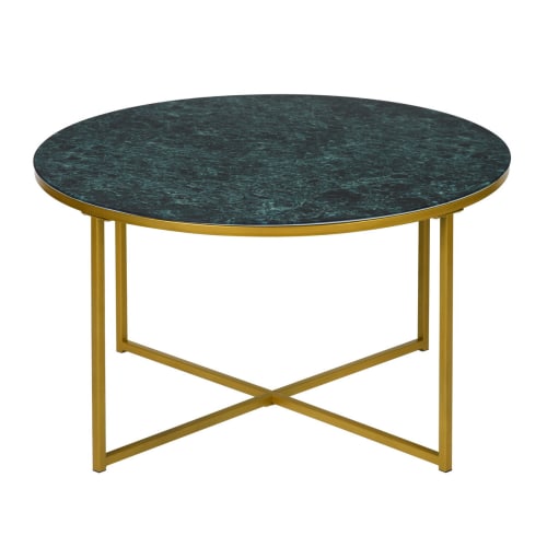 Table basse ronde en verre vert et métal dorée | Maisons du Monde