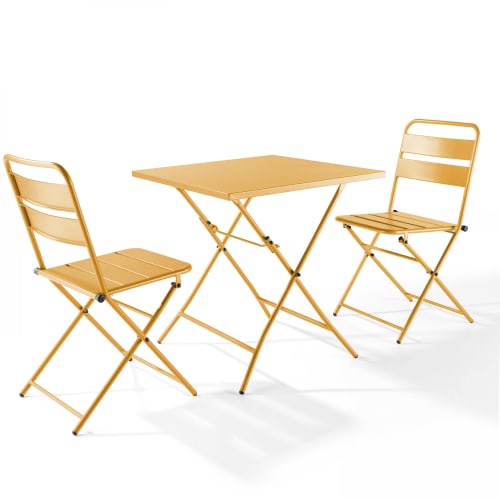 Jardin Ensemble table et chaises de jardin | Table carré pliante + 2 chaises pliantes acier Jaune - VR23214