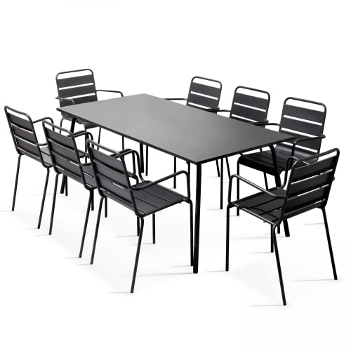 Jardin Ensemble table et chaises de jardin | Table de jardin et 8 fauteuils en métal, Palavas - ZH28354