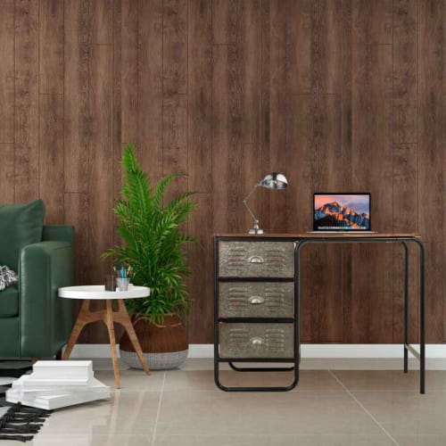 Muebles Mesas auxiliares | Mesa escritorio de metal y madera con 3 cajones - HG93585