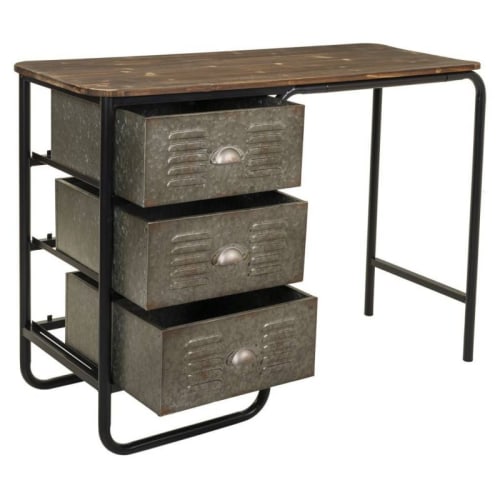 Muebles Mesas auxiliares | Mesa escritorio de metal y madera con 3 cajones - HG93585