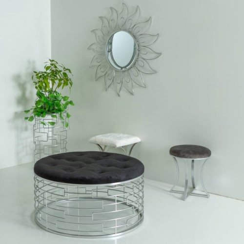 Muebles Mesas auxiliares | Mesa auxiliar redonda de metal plateado con espejo - XE61299