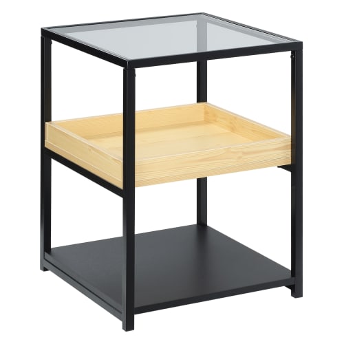 Muebles Mesas auxiliares | Mesa auxiliar melamina de madera, acero y cristal negro y natural - NN97201