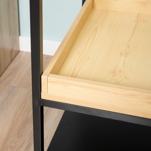 Muebles Mesas auxiliares | Mesa auxiliar melamina de madera, acero y cristal negro y natural - NN97201
