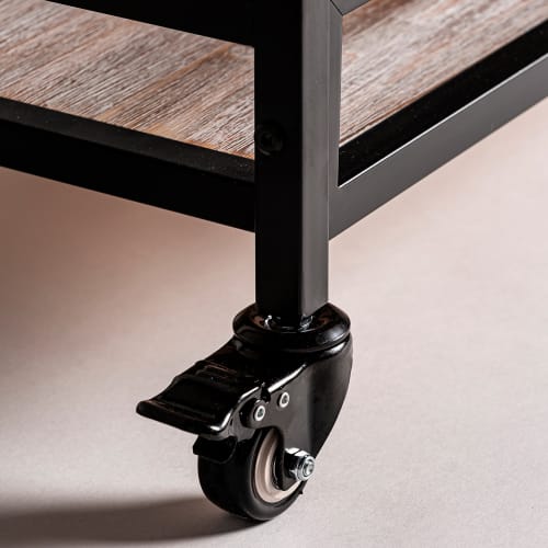 Muebles Mesas auxiliares | Mesa auxiliar de hierro y madera en gris y marrón 93x40x85 - FL63536