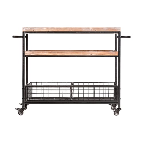 Muebles Mesas auxiliares | Mesa auxiliar de hierro y madera en gris y marrón 110x40x81 - YR55771