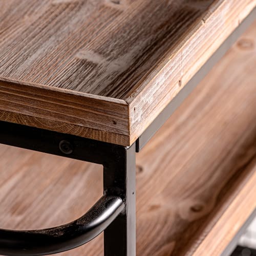 Muebles Mesas auxiliares | Mesa auxiliar de hierro y madera en gris y marrón 110x40x81 - YR55771