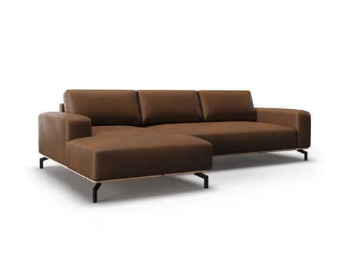 Canapé d'angle 5 places en cuir cuir marron foncé