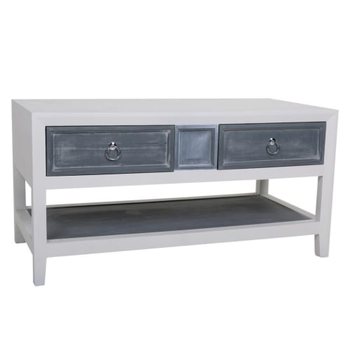 Muebles Mesas auxiliares | Mesa auxiliar de madera de 2 cajones blanca y gris - VI80586