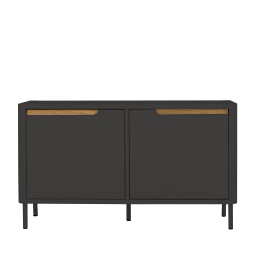 Meubles Petits meubles de rangement | Petit meuble de rangement en bois 2 portes L94cm gris anthracite - ZB83597