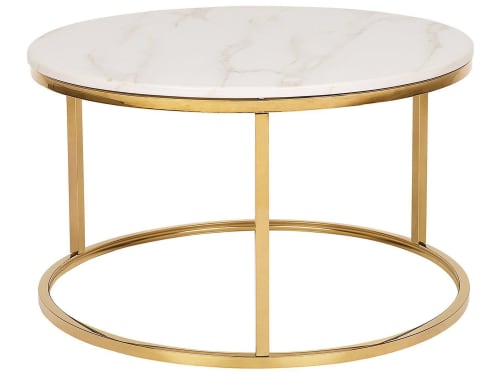 Meubles Tables basses | Table basse dorée avec effet marbre blanc - OB64410