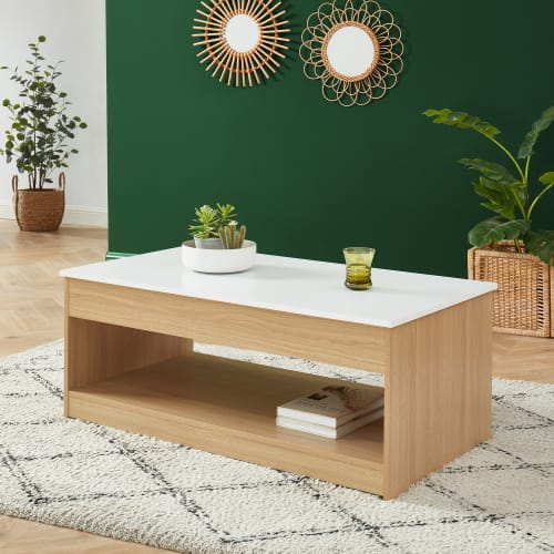 Meubles Tables basses | Table basse   blanc et effet boiset chêne  plateau revelable - CT97124