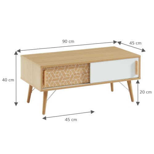 Meubles Tables basses | Table basse   blanc et effet boiset chêne  2 portes 90cm - IM40796