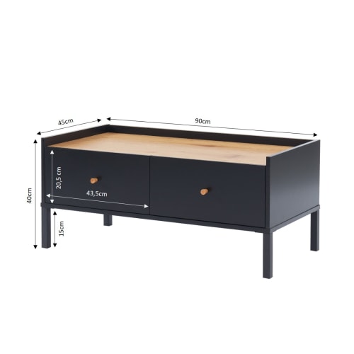 Meubles Tables basses | Table basse   noir et effet bois  90cm - EL93991