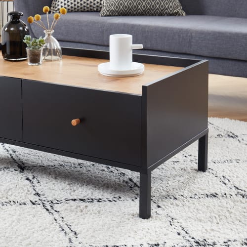 Meubles Tables basses | Table basse   noir et effet bois  90cm - EL93991