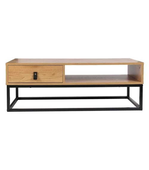 Meubles Tables basses | Table Basse avec Tiroir et Rangement Décor Chêne et Noir - BM76842