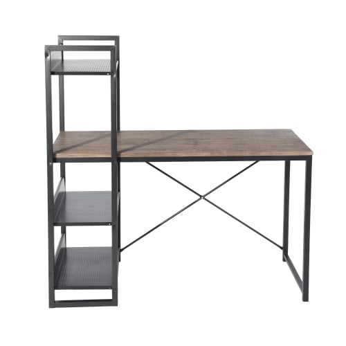 Meubles Bureaux et meubles secrétaires | Bureau moderne à étagères intégrées au style industriel et bois sombre - PB28803
