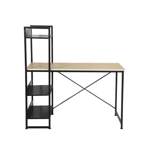 Meubles Bureaux et meubles secrétaires | Bureau moderne à étagères intégrées au style industriel et bois clair - HP23765