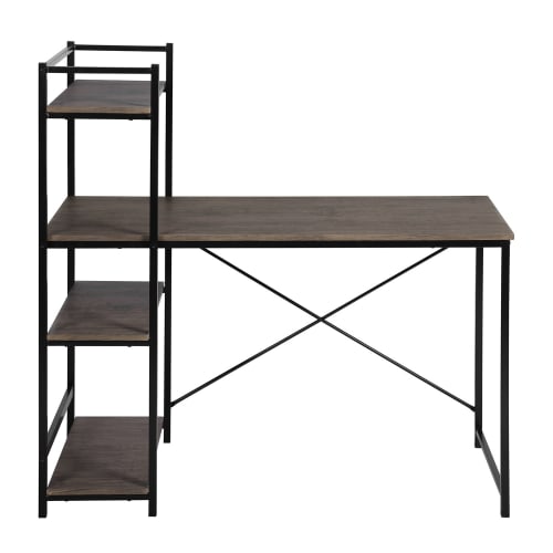 Meubles Bureaux et meubles secrétaires | Bureau moderne à étagères intégrées au style industriel et bois foncé - RK33131